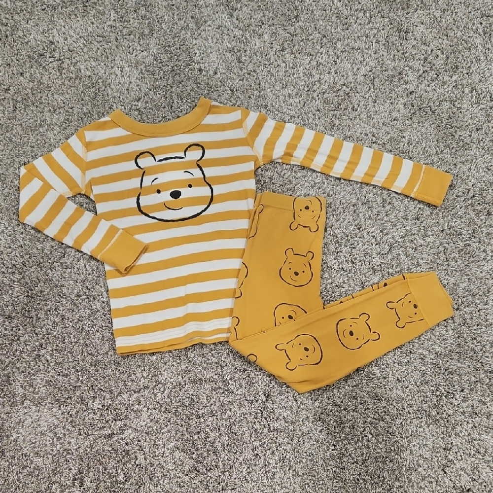EUC - Disney Pooh Bear Yellow Striped Hanna Andersson Pajamas